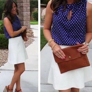 J. Crew Polka Dot Tie Ruffle Sleeveless Top Blue Size 2